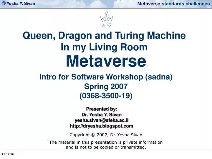metaverse intro for software workshop sadna spring 2007 0368 3500 19