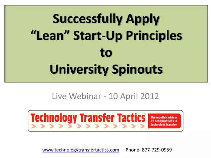 successfully apply lean start up principles to university spinouts