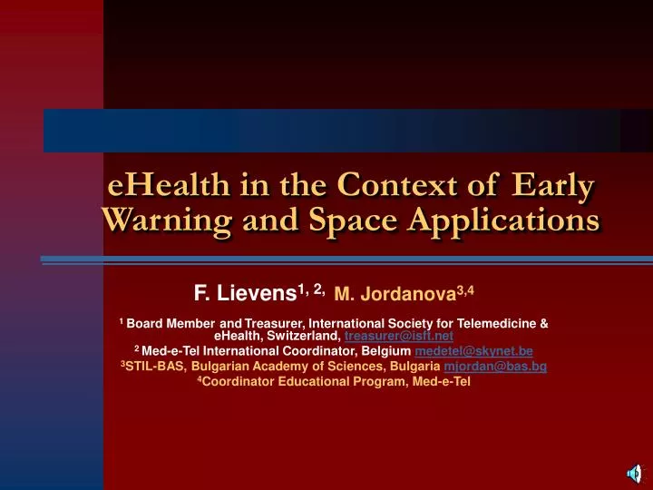 ehealth in the context of early warning and space applications