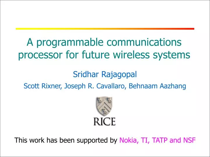a programmable communications processor for future wireless systems
