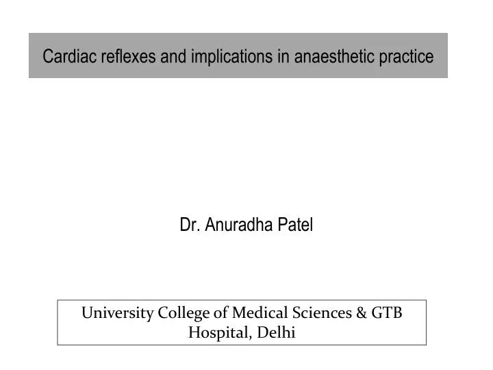 cardiac reflexes and implications in anaesthetic practice