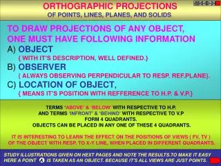 TO DRAW PROJECTIONS OF ANY OBJECT, ONE MUST HAVE FOLLOWING INFORMATION A) OBJECT