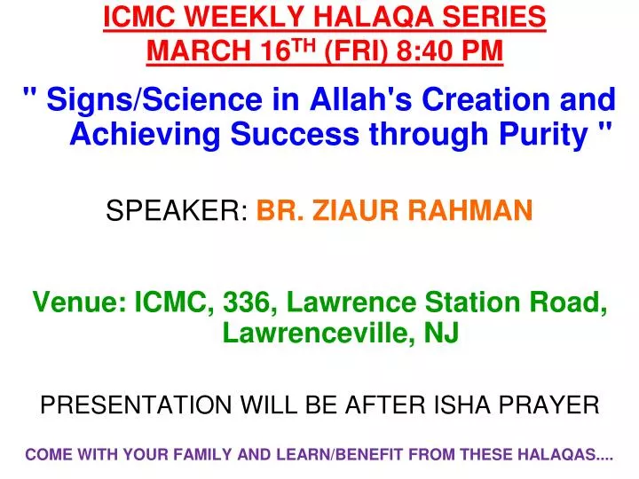 icmc weekly halaqa series march 16 th fri 8 40 pm