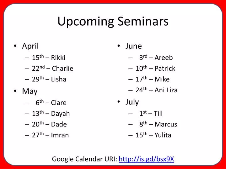 upcoming seminars