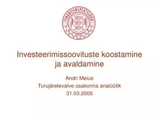 investeerimissoovituste koostamine ja avaldamine