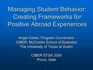 Managing Student Behavior: Creating Frameworks for Positive Abroad Experiences