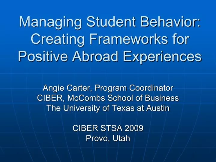 managing student behavior creating frameworks for positive abroad experiences