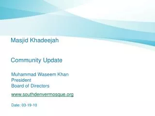 Masjid Khadeejah Community Update