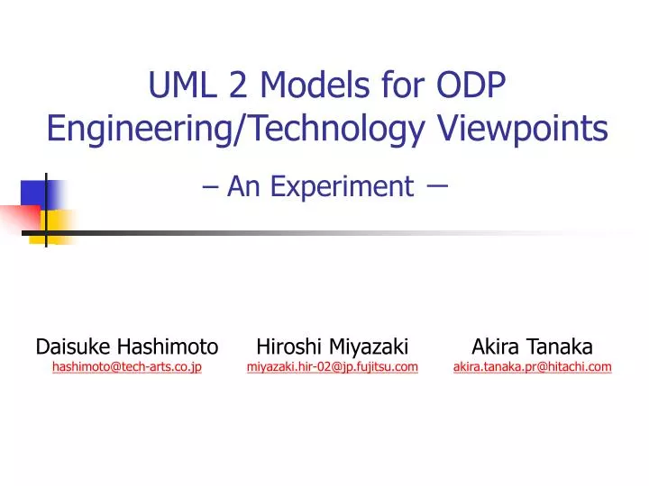 uml 2 models for odp engineering technology viewpoints an experiment