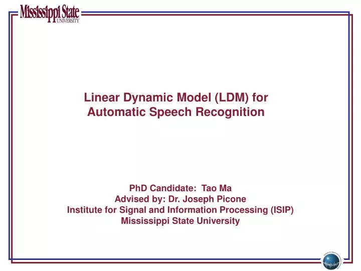 linear dynamic model ldm for automatic speech recognition