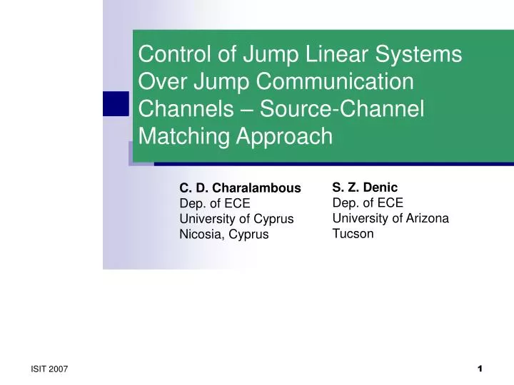 control of jump linear systems over jump communication channels source channel matching approach