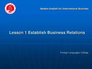 Lesson 1 Establish Business Relations