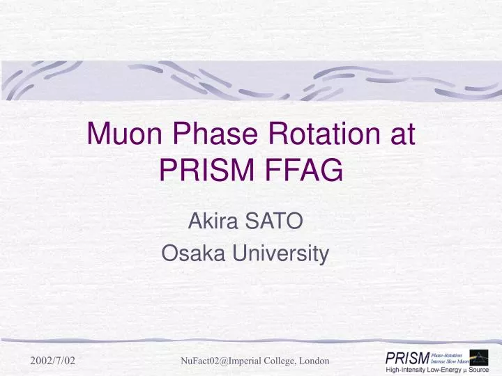 muon phase rotation at prism ffag