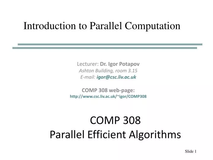 comp 308 parallel efficient algorithms