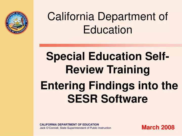 special education self review training entering findings into the sesr software march 2008