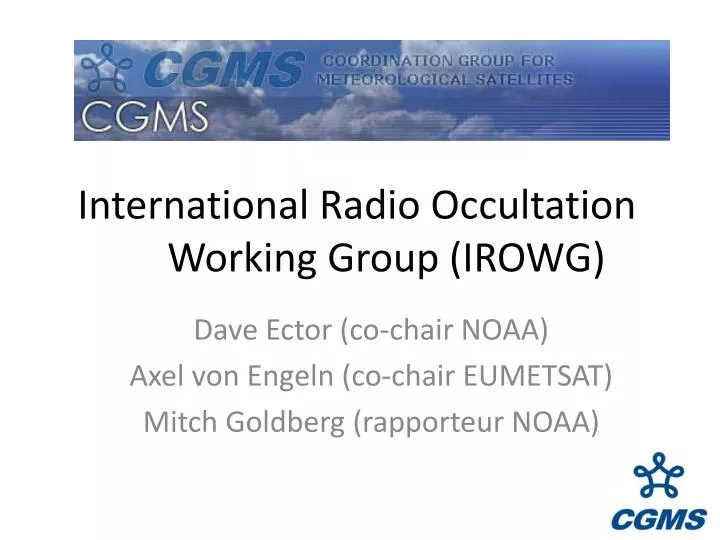 international radio occultation working group irowg