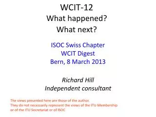 W CIT-12 What happened? What next?