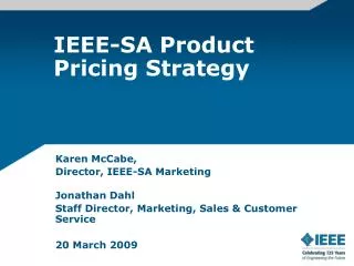 IEEE-SA Product Pricing Strategy