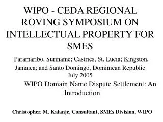 WIPO Domain Name Dispute Settlement: An Introduction