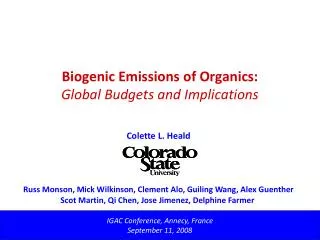 Biogenic Emissions of Organics: Global Budgets and Implications