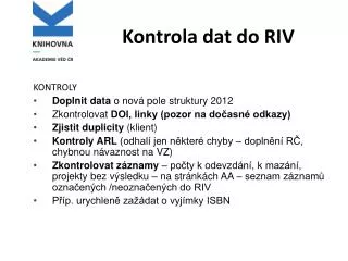 kontrola dat do riv