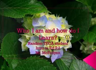 Who I am and how do I Learn? Random TECA student Intro to Ed P.2 Mr. McFadyen