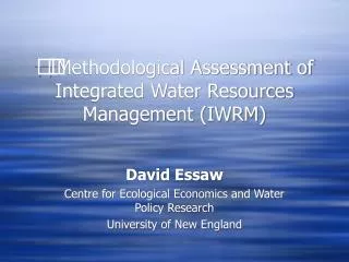 Methodological Assessment of Integrated Water Resources Management (IWRM)