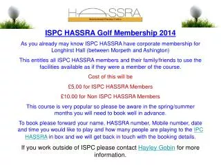 ISPC HASSRA Golf Membership 2014