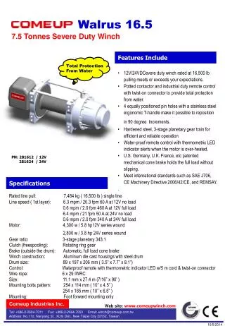 Walrus 16.5 7.5 Tonnes Severe Duty Winch