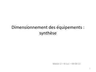 dimensionnement des quipements synth se