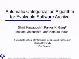 Automatic Categorization Algorithm for Evolvable Software Archive
