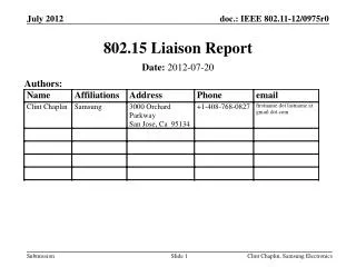 802.15 Liaison Report