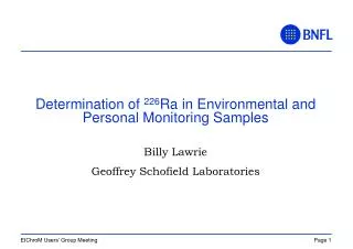 Determination of 226 Ra in Environmental and Personal Monitoring Samples