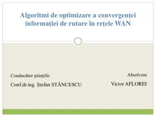 algoritmi de optimizare a convergen ei informa iei de rutare n re ele wan