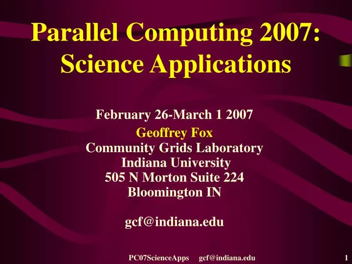 parallel computing 2007 science applications