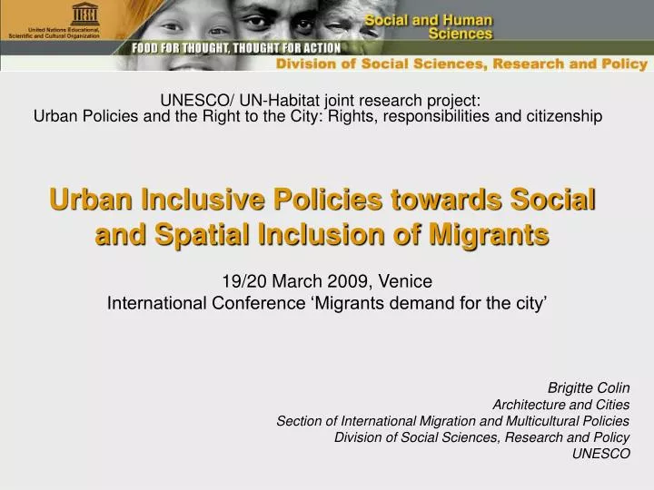 urban inclusive policies towards social and spatial inclusion of migrants