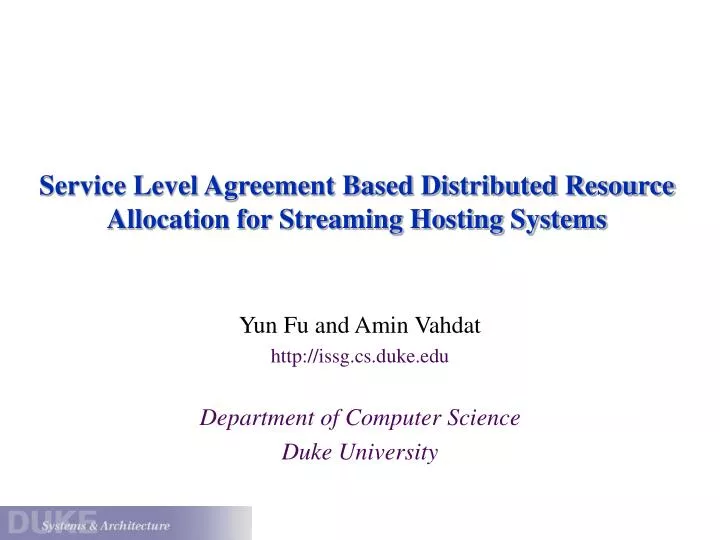 service level agreement based distributed resource allocation for streaming hosting systems