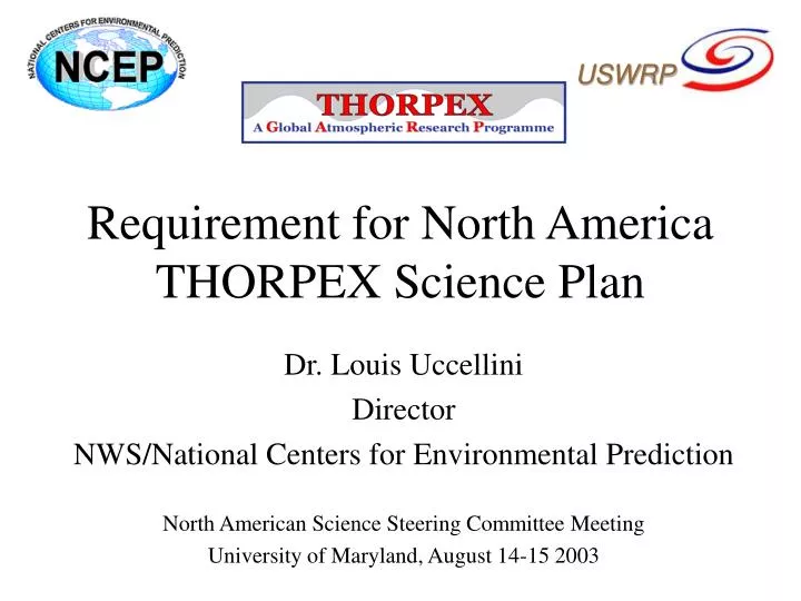 requirement for north america thorpex science plan