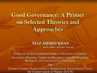 Good Governance: A Primer on Selected Theories and Approaches