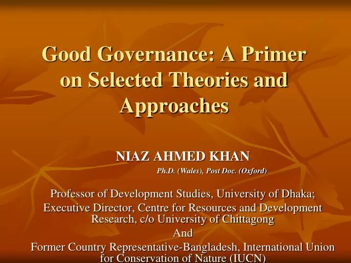 good governance a primer on selected theories and approaches
