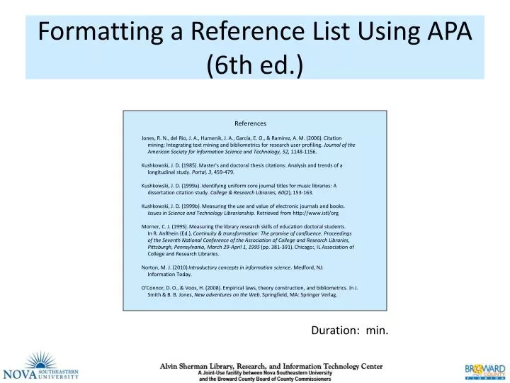formatting a reference list using apa 6th ed