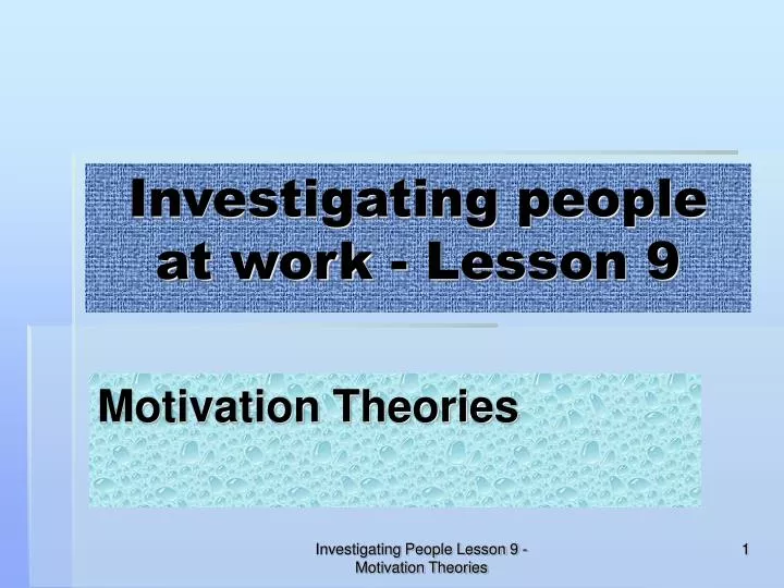investigating people at work lesson 9