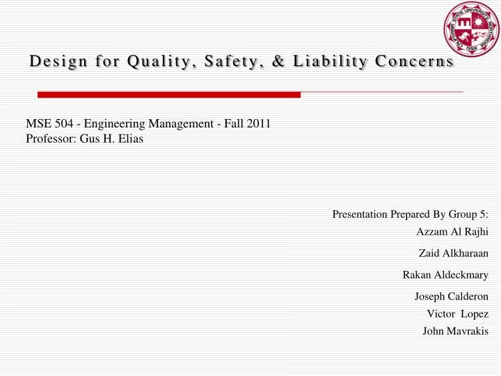 design for quality safety liability concerns