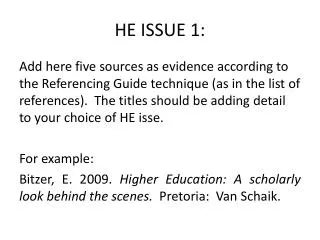 HE ISSUE 1: