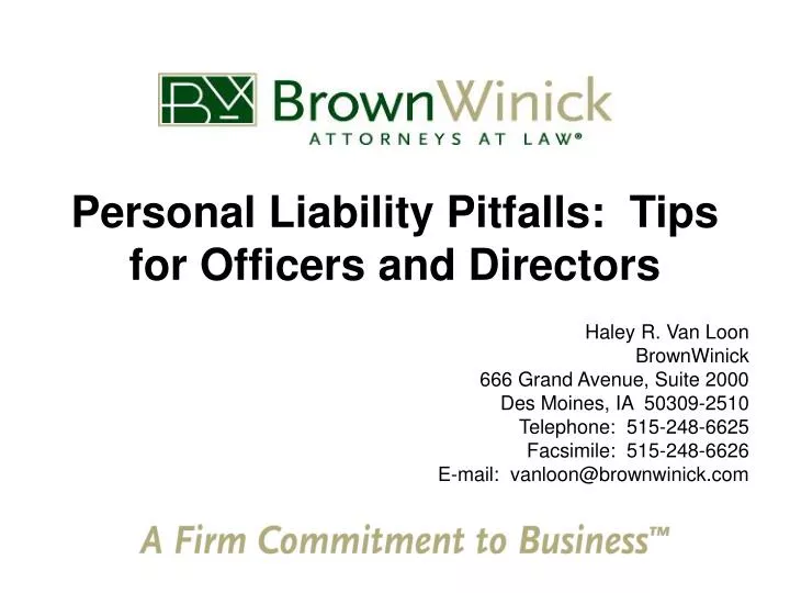 personal liability pitfalls tips for officers and directors