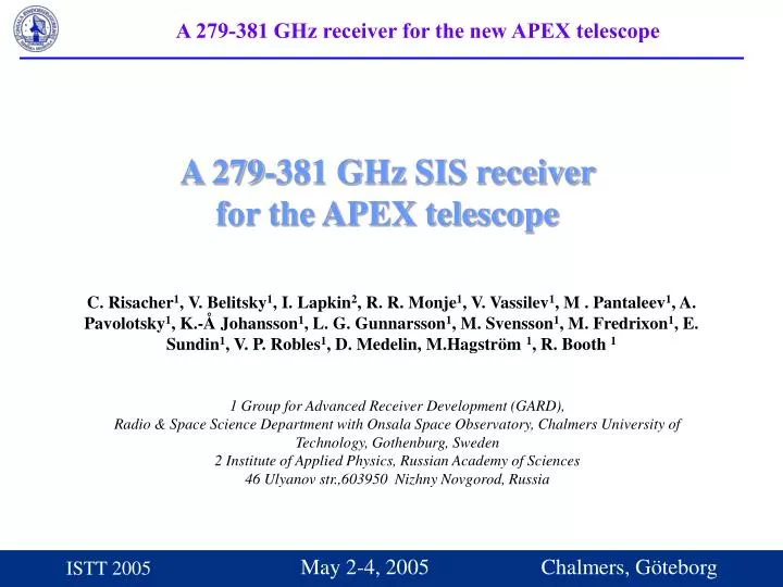 a 279 381 ghz sis receiver for the apex telescope