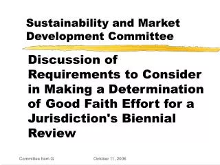 Sustainability and Market Development Committee