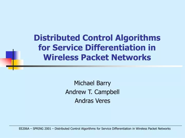 distributed control algorithms for service differentiation in wireless packet networks