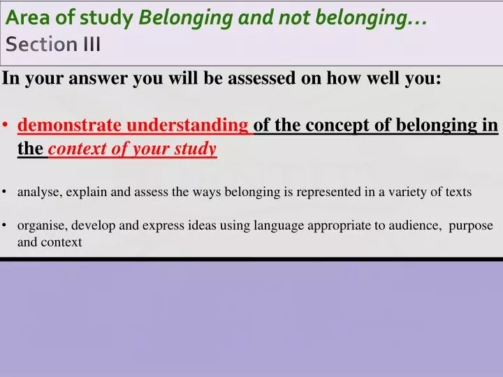 area of study belonging and not belonging section iii