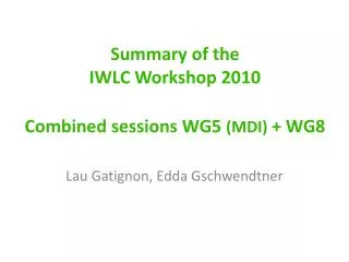 Summary of the IWLC Workshop 2010 Combined sessions WG5 (MDI) + WG8